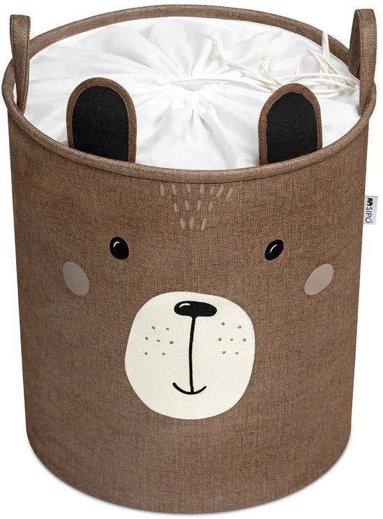 SIPO Toy Baskets XXL – Set of 2 – Bear Design – 63 L – Brown/Grey