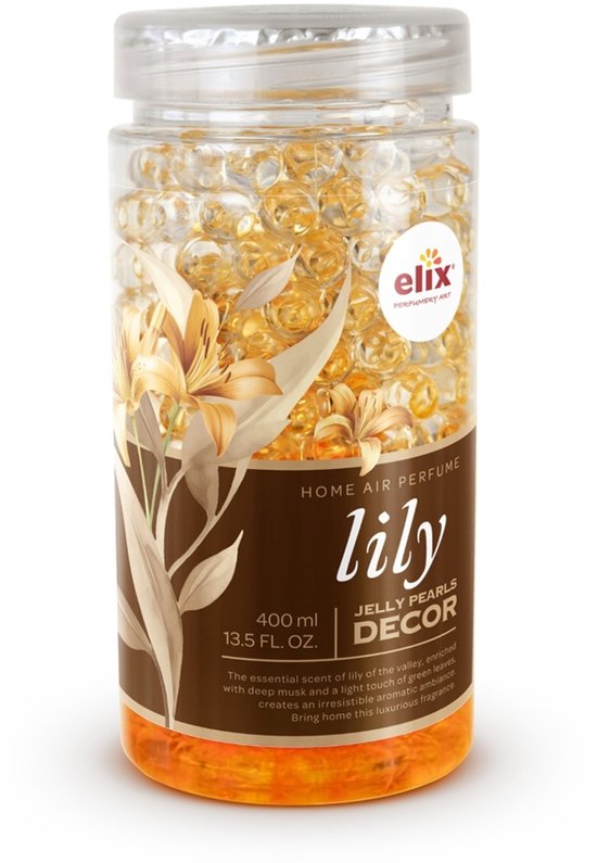 Elix - Jelly Pearls Geurparels - Luchtverfrisser - Gel Air Freshener - voor Interieur & Auto - Geurkorrels met Essentiële Oliën - Langdurige - 400 ml - Lily