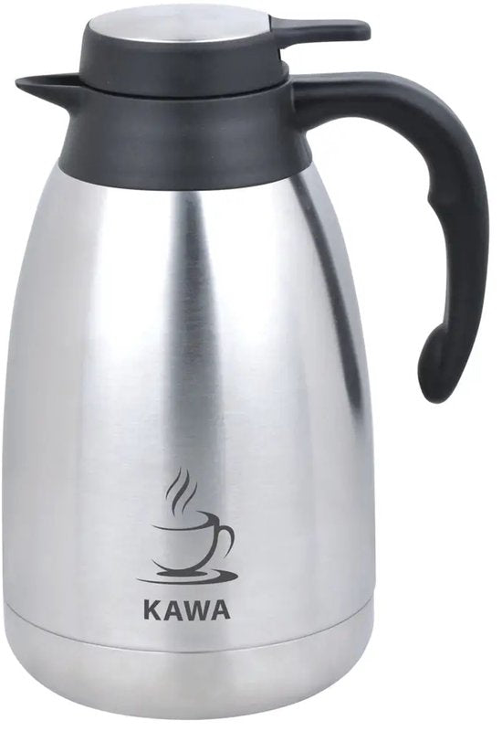 Kinghoff - KH-2094 - Double-Walled Thermal Carafe - Thermos Flask - Thermal Carafe with Pouring System - With Coffee Label - For Office, Catering & Home - 2 Liters - Stainless Steel - Black & Silver