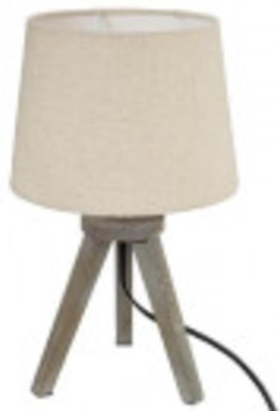 Atmosphera - Tischlampe - Nachtlampe - Mini-Tischleuchte mit Holzbeinen - Design-Bettlampe - Innenraumbeleuchtung - Kleine moderne Tischlampe - E14 - 25W - Holz - ca. Ø18,5 x 30,5-32 cm - Elfenbein
