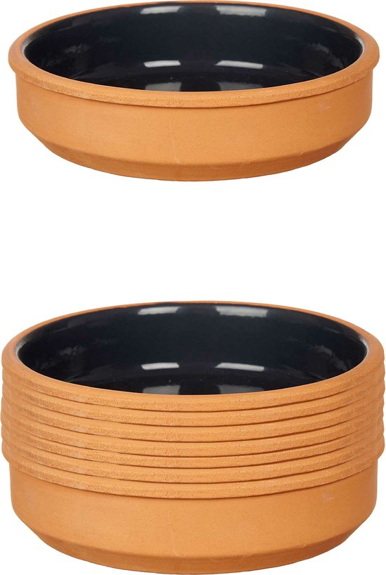 La Dehesa - Tapas / Crème-brûlée-Schälchen - 8 Stück  - Terrakotta / Schwarz - 16 x 4 cm - Servierschälchen - Häppchen - Lebensmittel