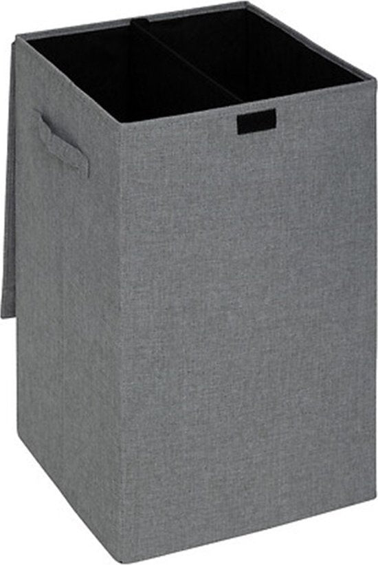 5Five Eureka Sortier-Wäschekorb - 74 Liter - Grau - 37 x 37 x 60 cm - MDF / Polyesterstoff - mit Verschlussklappe