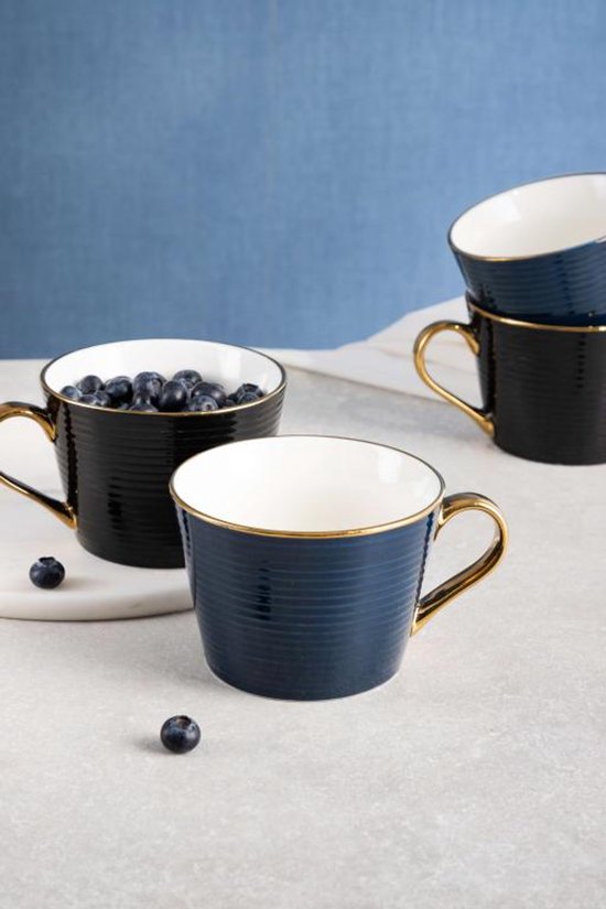 Homla - Renne Mug - Large Coffee Mug - Tea Mug - Cappuccino Mug - Dishwasher Safe - 450 ml - Ceramic - 15 x 12 x 9 cm - Dark Blue