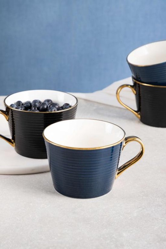 Homla - Renne Mug - Large Coffee Mug - Set of 6 - Tea Mug - Cappuccino Mug - Dishwasher Safe - 450 ml - Ceramic - 15 x 12 x 9 cm - Dark Blue