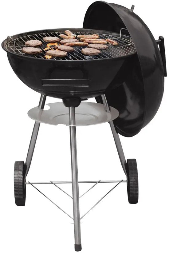 Kinghoff kogelbarbecue met deksel en wielen – houtskool bbq, Ø 43 cm, zwart