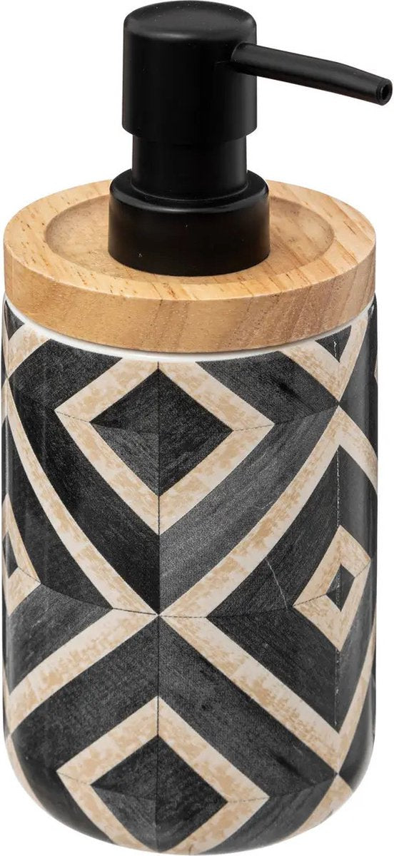 5Five Soap pump/dispenser Canvas - black - 8 x 19 cm - 270 ml - bamboo/artificial stone