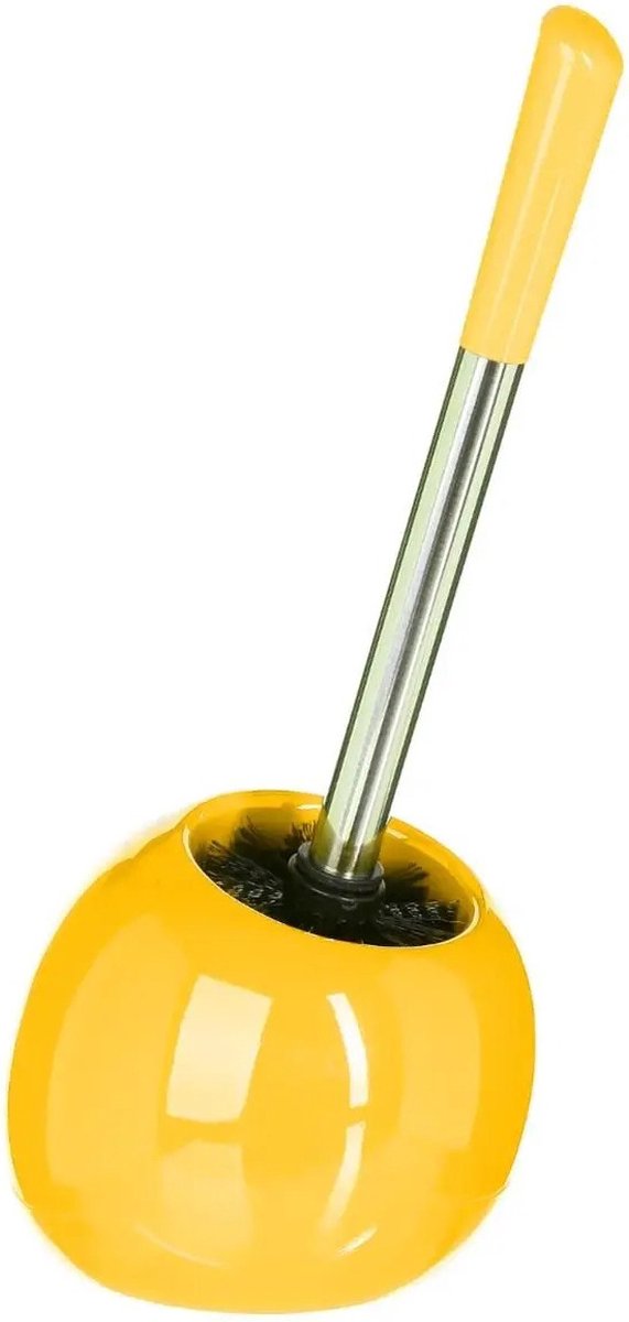 Brosse WC avec support ronde jaune brillant en céramique 36 cm