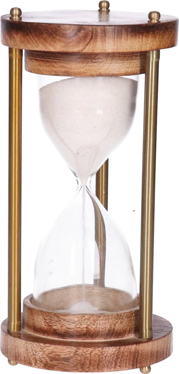 Atmosphera Hourglass cylinder - decoration or timekeeping - 3.5 minutes white sand - H16 cm - glass/mango wood