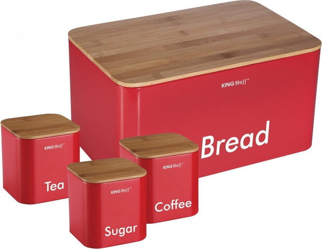 Broodtrommel set - Rood - Rvs met hout - 35 x 23 x 18, 5 cm
