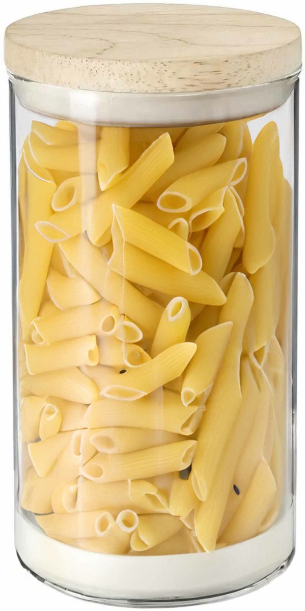 Voorraadpot glas 1 liter met houten deksel – luchtdicht, 10 x 18 cm