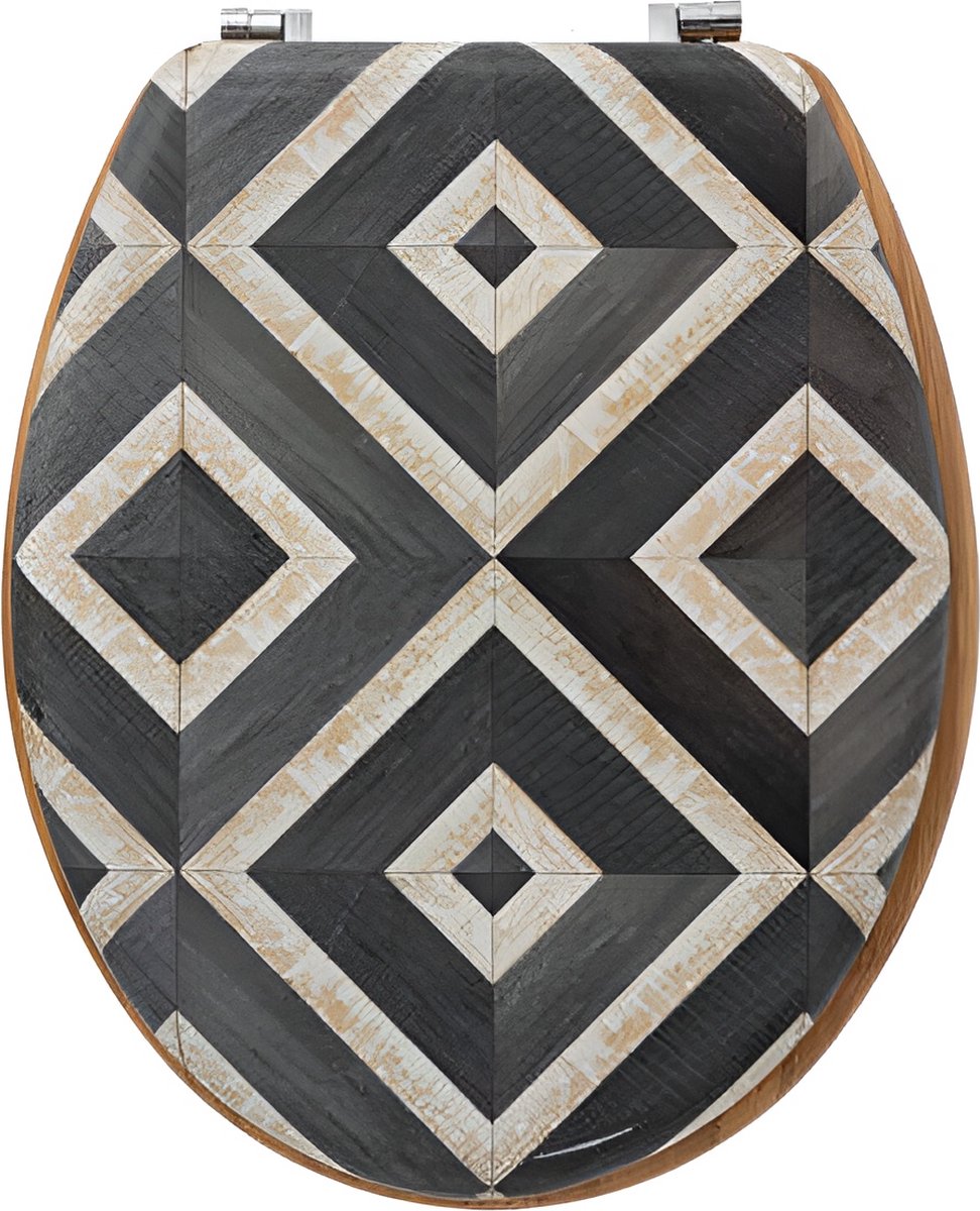 5five Abattant WC à rabat toile - motif carreaux à damier - noir et blanc cassé