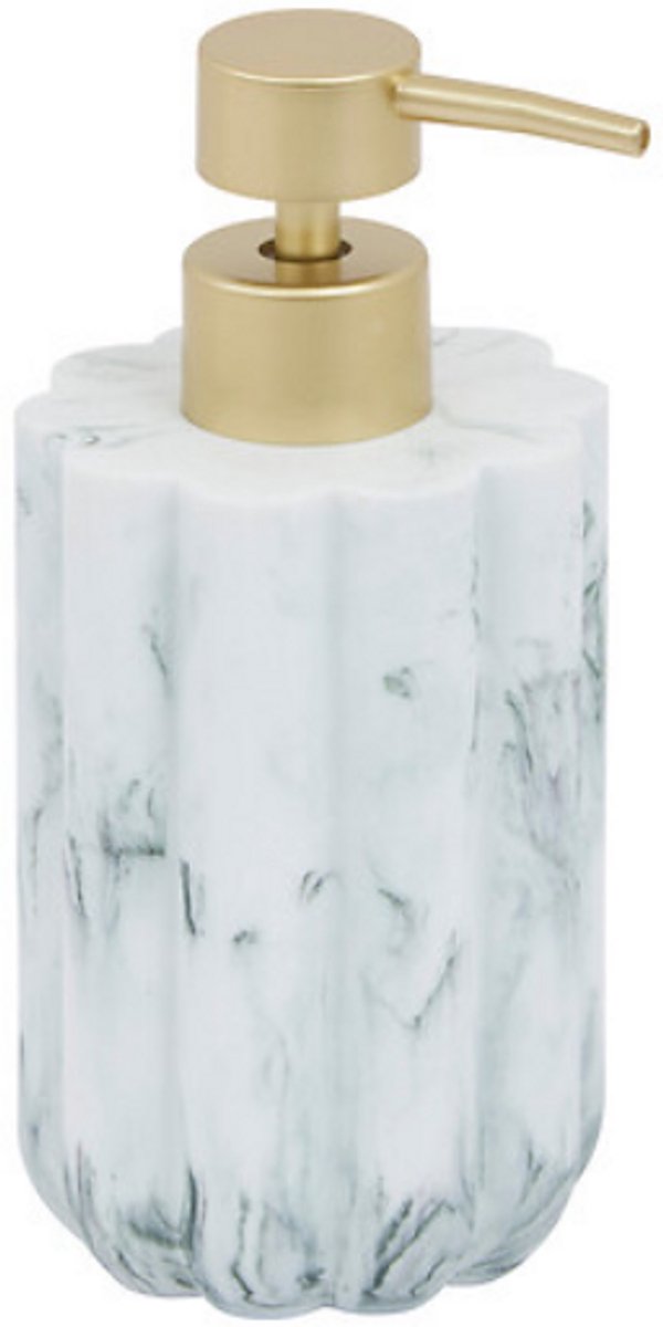 Distributeur de savon Marby 230 ml - Aspect marbre blanc - Polyrésine - Dimensions L 7,8 x l 7,8 x H 17,6 cm - Porte-savon - Distributeur de savon pour les mains - Pompe à savon