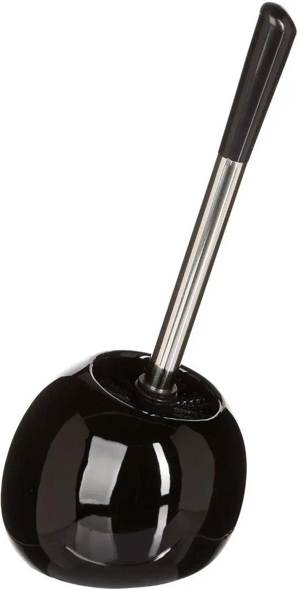 Brosse WC avec support rond en céramique noire brillante 36 cm