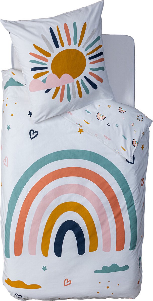 Kinderdekbedovertrek regenboog 140x200 cm – 1-persoons, roze en wit