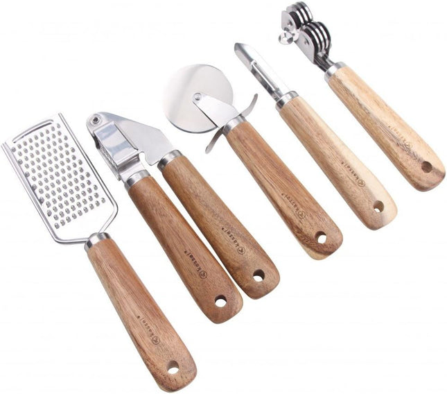 Kassel 5-piece kitchen accessory set, stainless steel, acacia wood