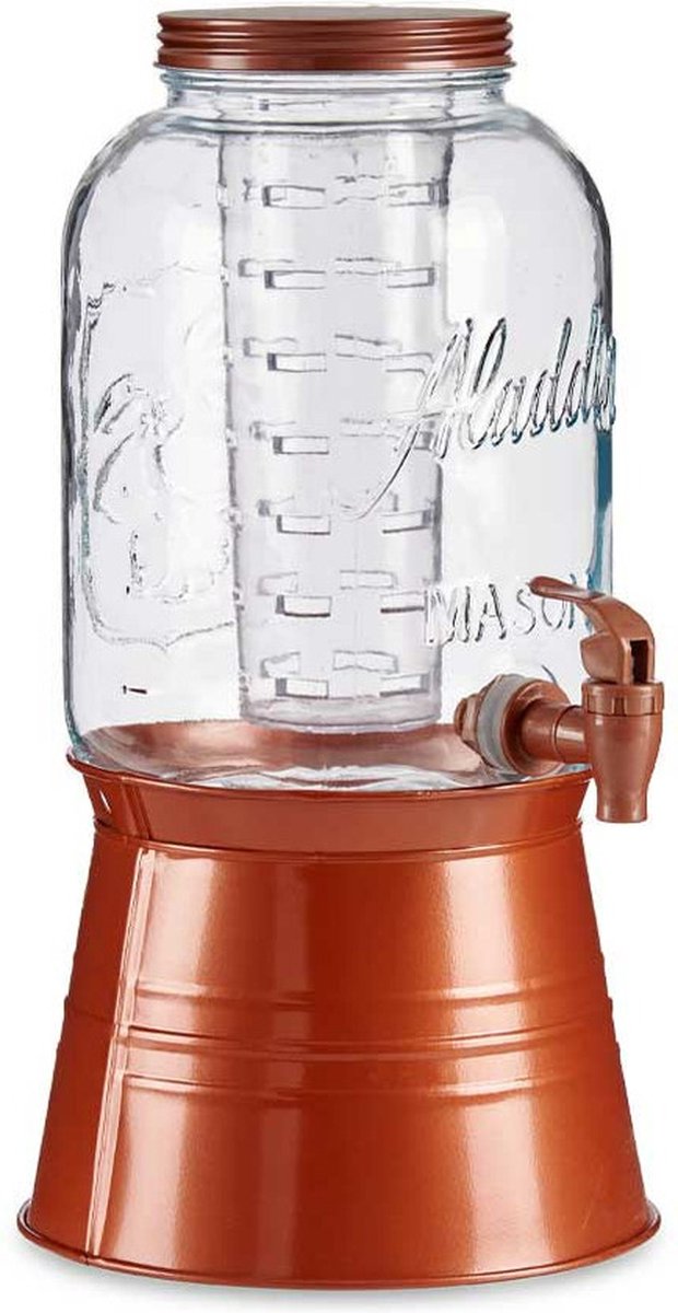 Vivalto drankdispenser op voet – glazen limonadetap met kraantje, koper, 3,8 L
