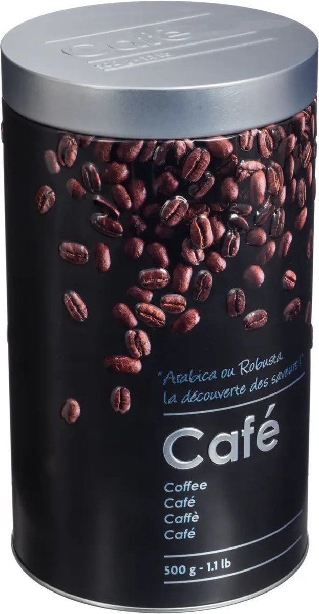 5Five koffie bewaarblik zwart met print – metaal, voor 500 gram koffie