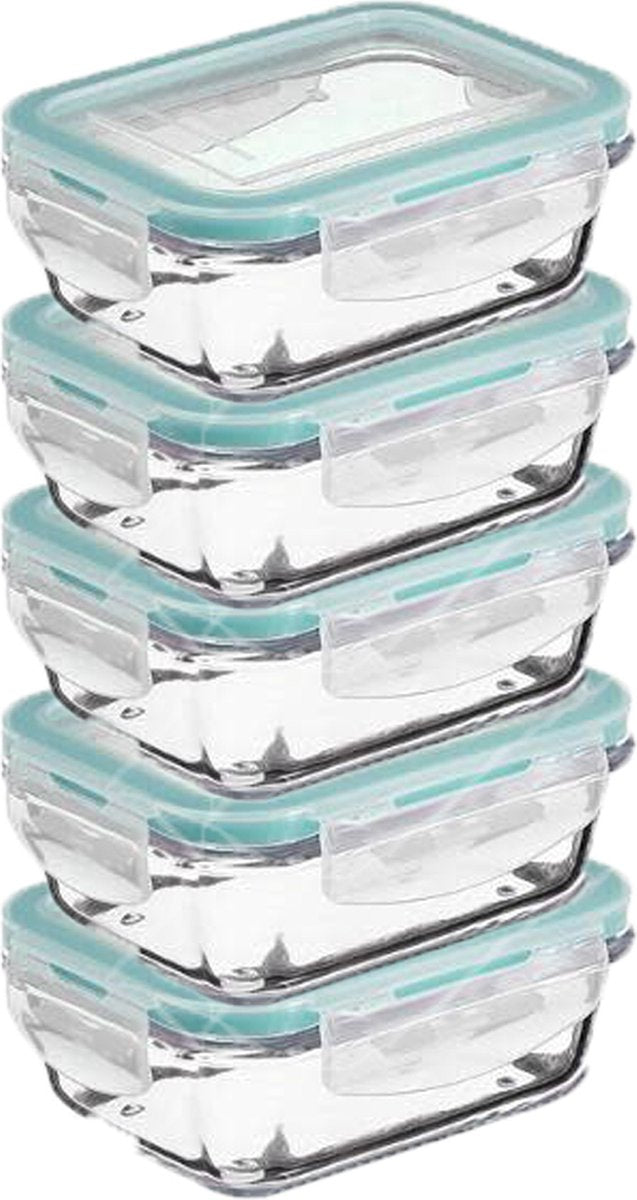 Glazen vershoudbakjes met deksel – set van 5 meal prep bakjes, 0,54 liter