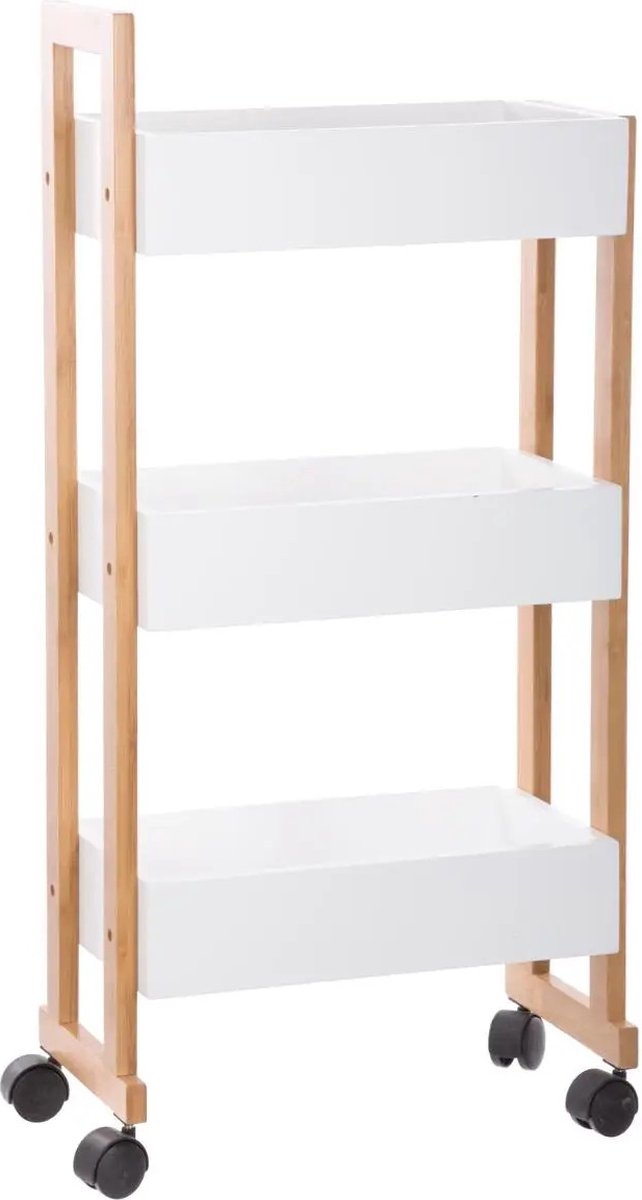 5Five Étagère de douche / étagère de salle de bain / desserte - bambou / mdf - blanc - 3 niveaux - 41 x 20 x 80 cm