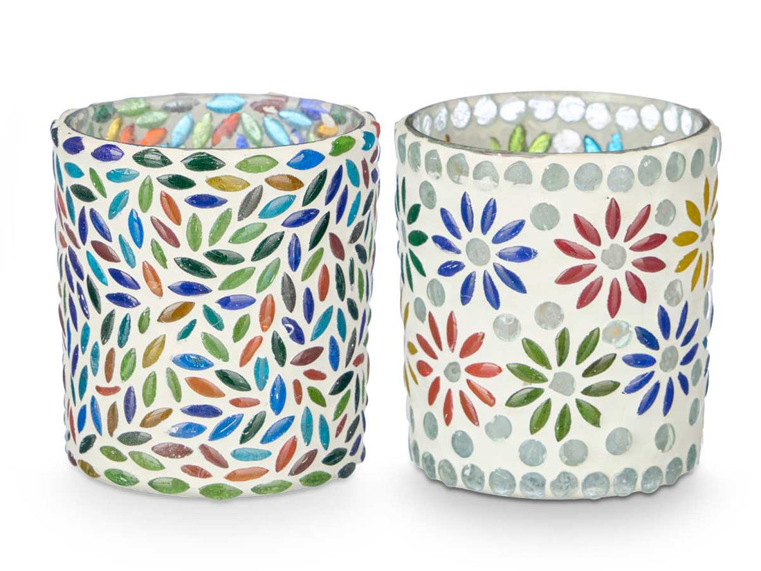 2er-Set Windlichter – Blumenmotiv (8 x 8 x 9,5 cm)