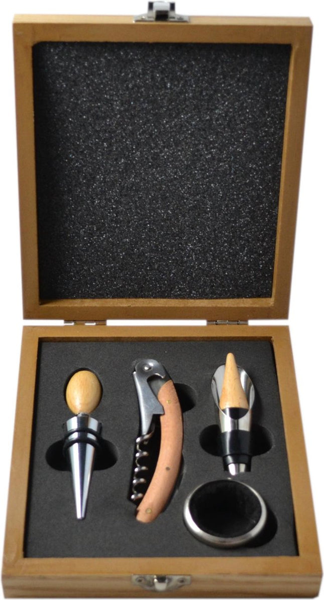Secret de Gourmet sommelier set 4-delig – wijnset in houten geschenkkistje
