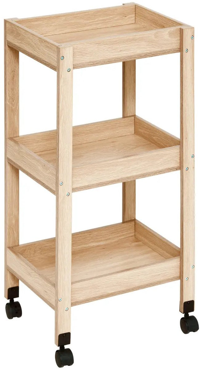 5Five Chariot de cuisine/salle de bain 3 niveaux - L40 x P30 x H80 cm - naturel - bois PP - avec roues - paniers de rangement