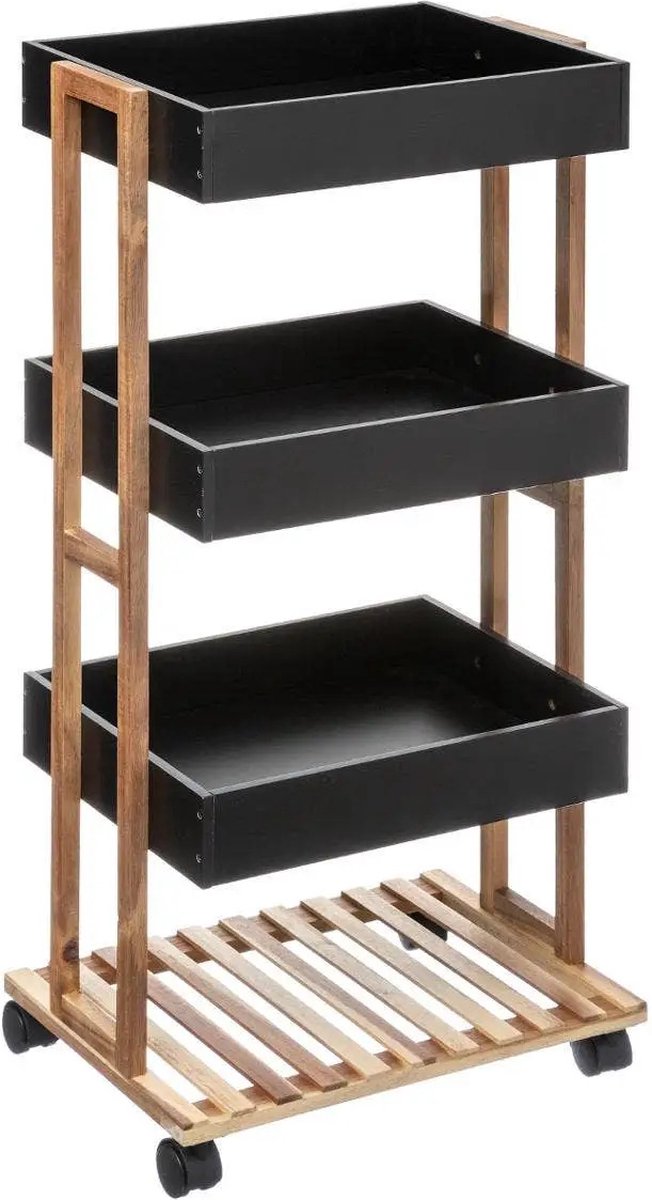 5Five Shower rack/bathroom shelf/trolley - bamboo/black - 4 tiers - 40 x 30 x 87 cm