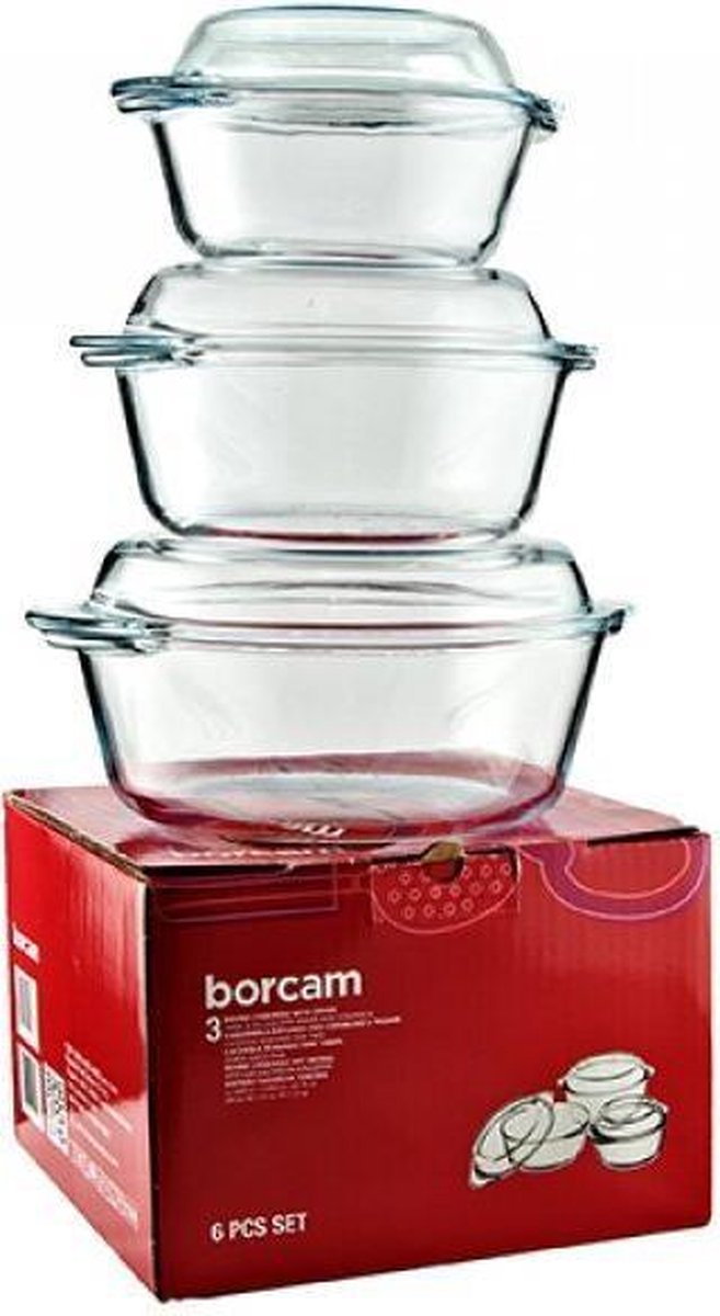 Plats de cuisson ronds Borcam - Avec couvercle - Lot de 3