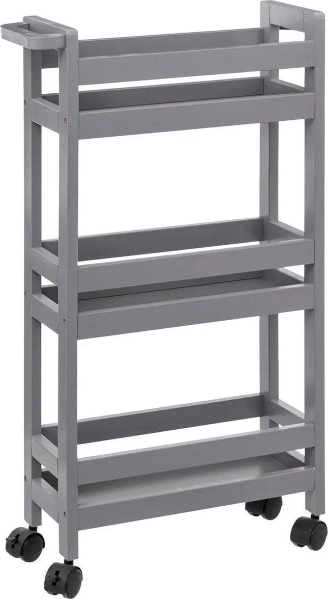 5Five Étagère de salle de bain extra petite sur roulettes - Étagère sur pied à 3 niveaux pour la salle de bain - Meuble de rangement ouvert pour salle de bain - Gris