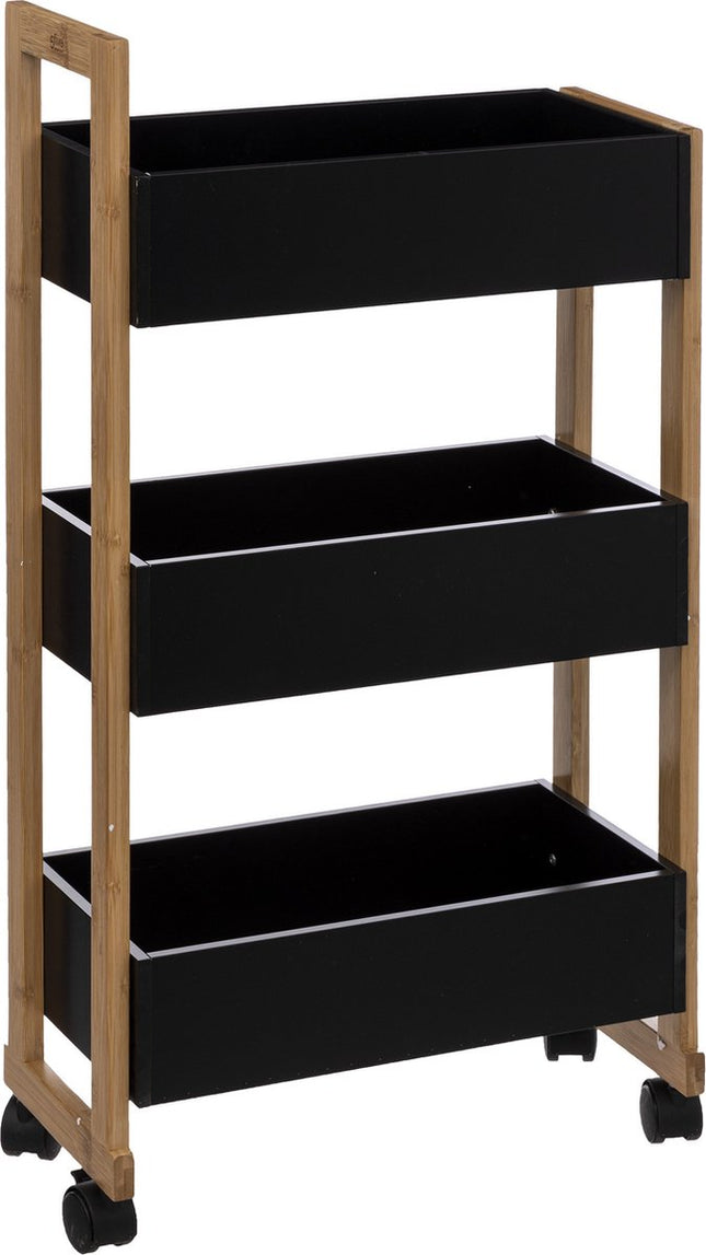 5Five Kitchen Trolley - bamboo - 3-tier - black / brown - 41 x 20 x 80 cm
