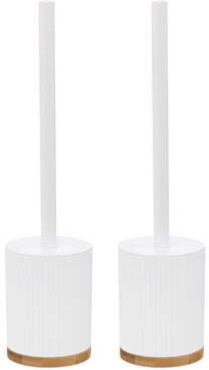 5Five Toilet brush with holder white polyresin / stone 40 cm - Set of 2 pieces
