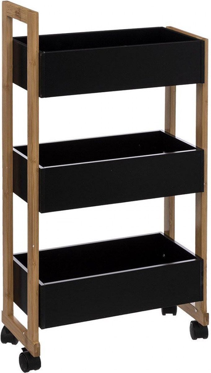 5Five trolley met drie opbergdozen – hout en zwart, op wieltjes