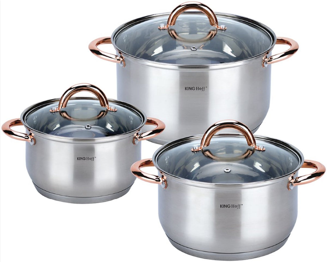 Kinghoff 6-delige pannenset rvs – kookpannen 16, 18 en 20 cm met deksel