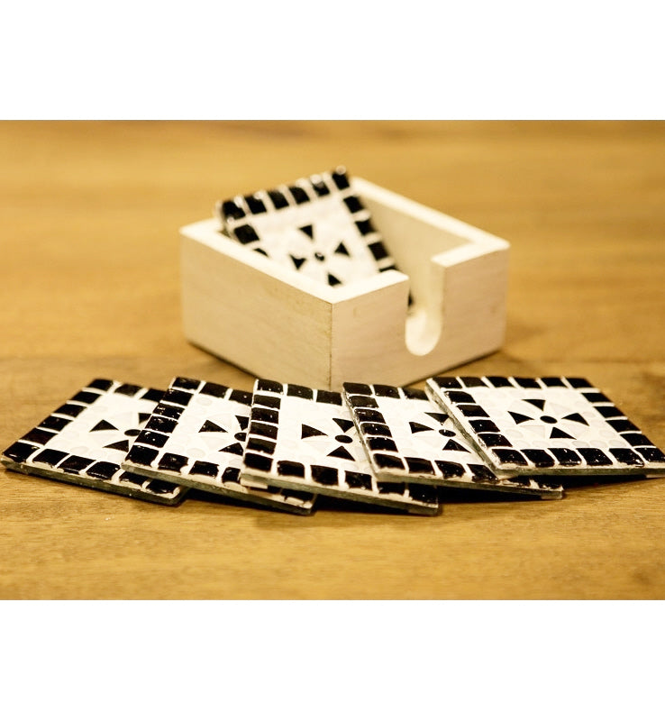 Black and white mosaic coasters
