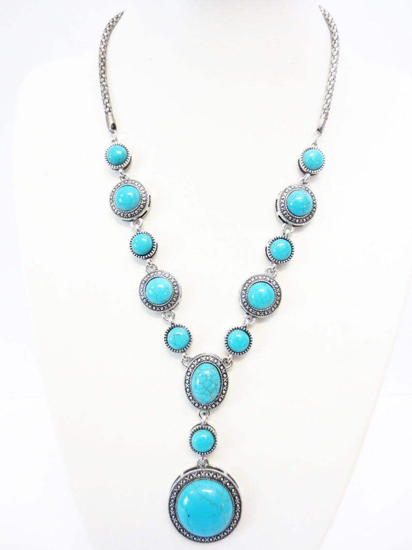 Ensemble turquoise collier et boucles d'oreilles