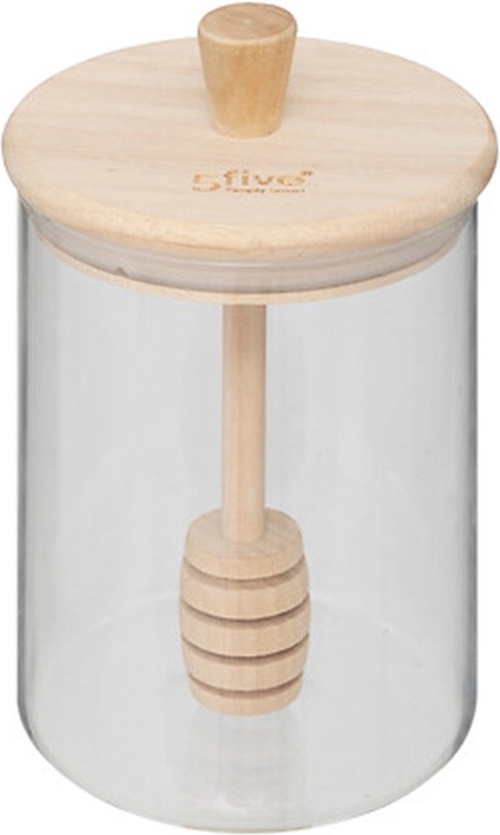 5Five Honingpot incl lepel - transparant - glas / bamboe - 400 ml