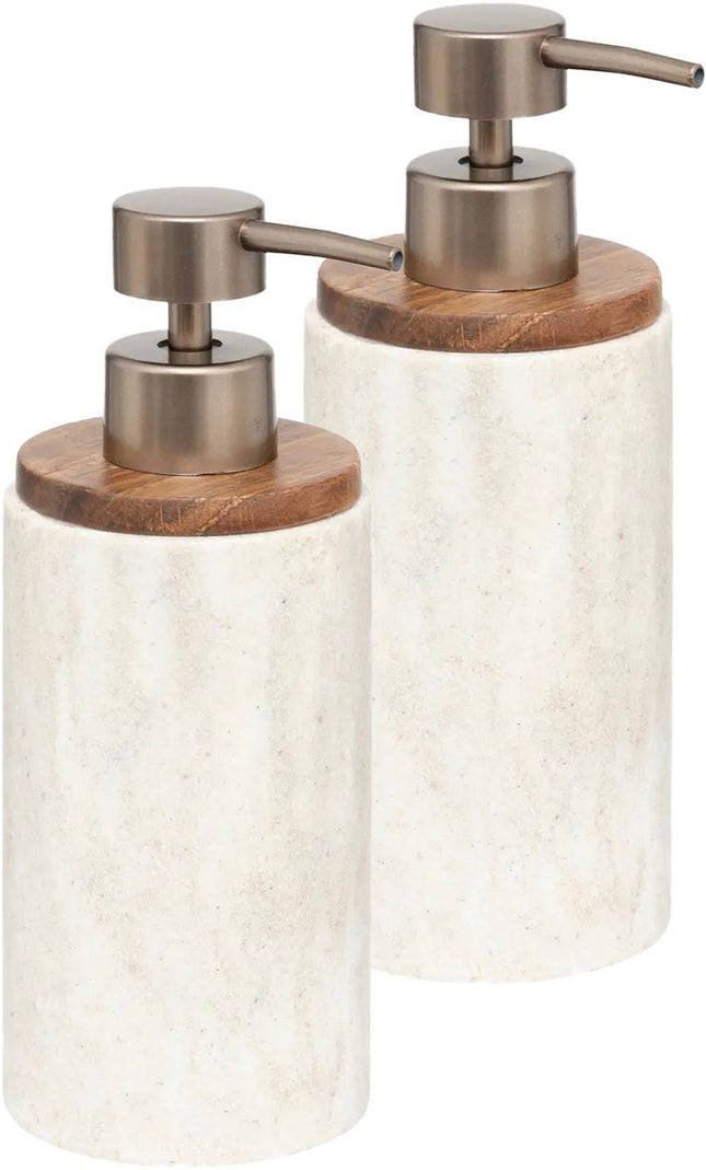 5Five Distributeur de Savon Como Marbre - 2x - Pierre Artificielle - Blanc - 7 x 19 cm - 300 ml - Accessoires Salle de Bain/Cuisine
