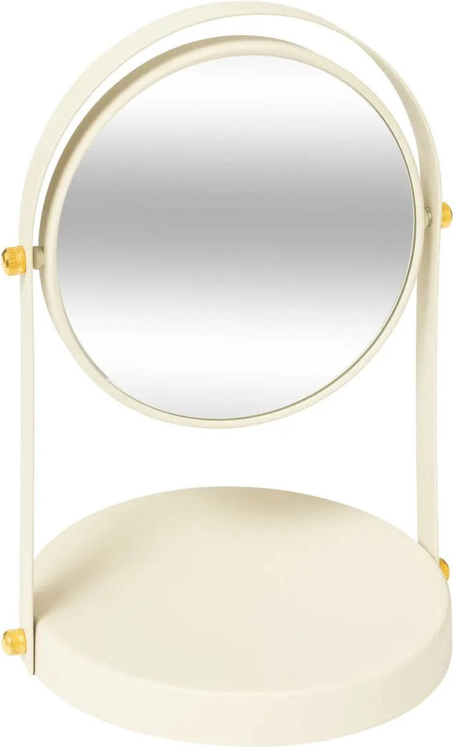 5Five Make-up mirror with stand - 18 x 26 cm - metal - ivory white - bathroom / dressing table - rotatable