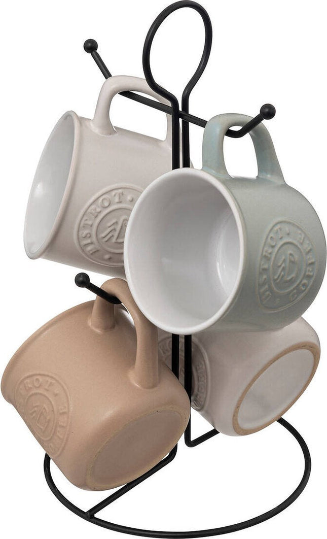 4 ceramic mugs on a metal stand LEO, 140 ml