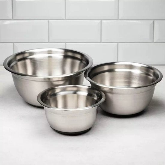 Klausberg KB7388 RVS Mengkom Set - 3-deligs (1,6 L, 3L & 5L) - Antislip Silicone Basis - Stapelbaar - Moderne Satijn Afwerking