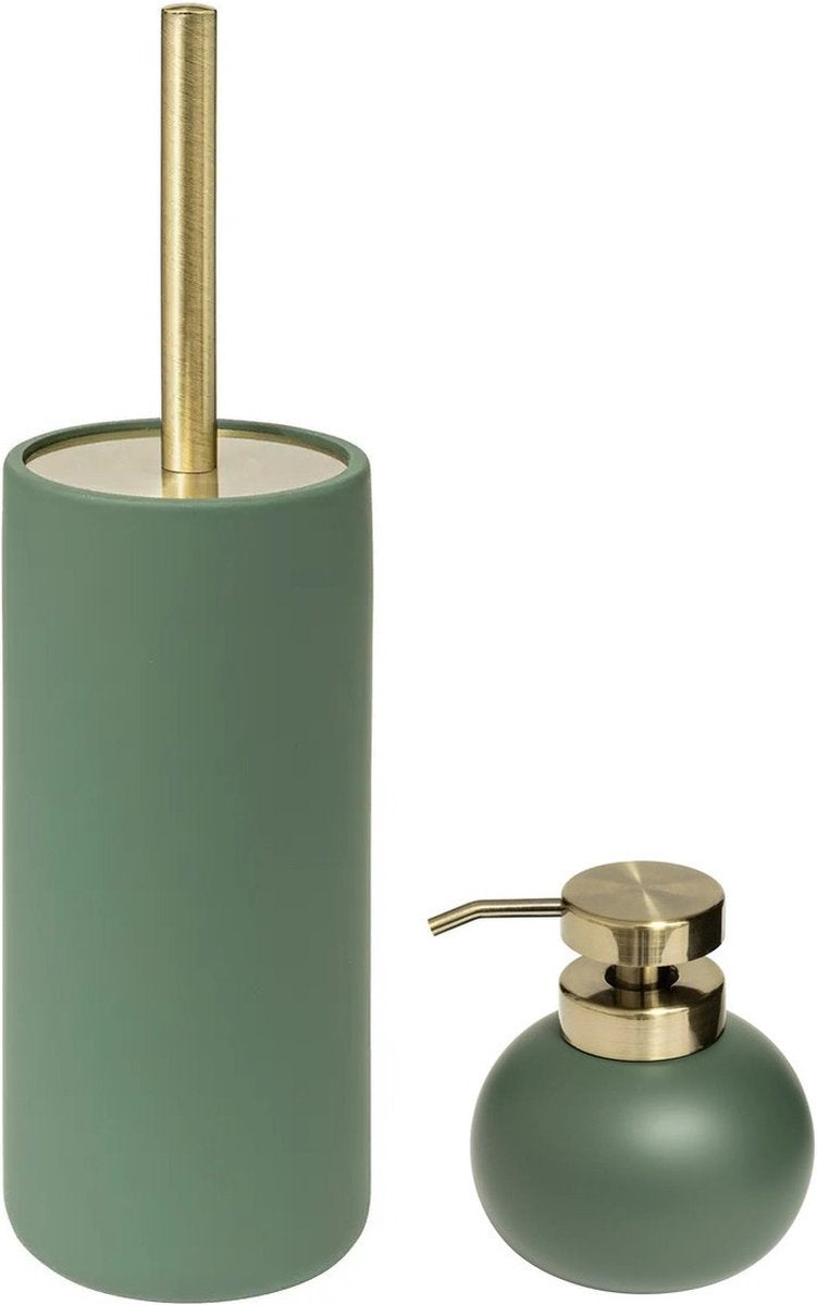 5Five Soap dispenser and toilet brush set - ficus green - artificial stone
