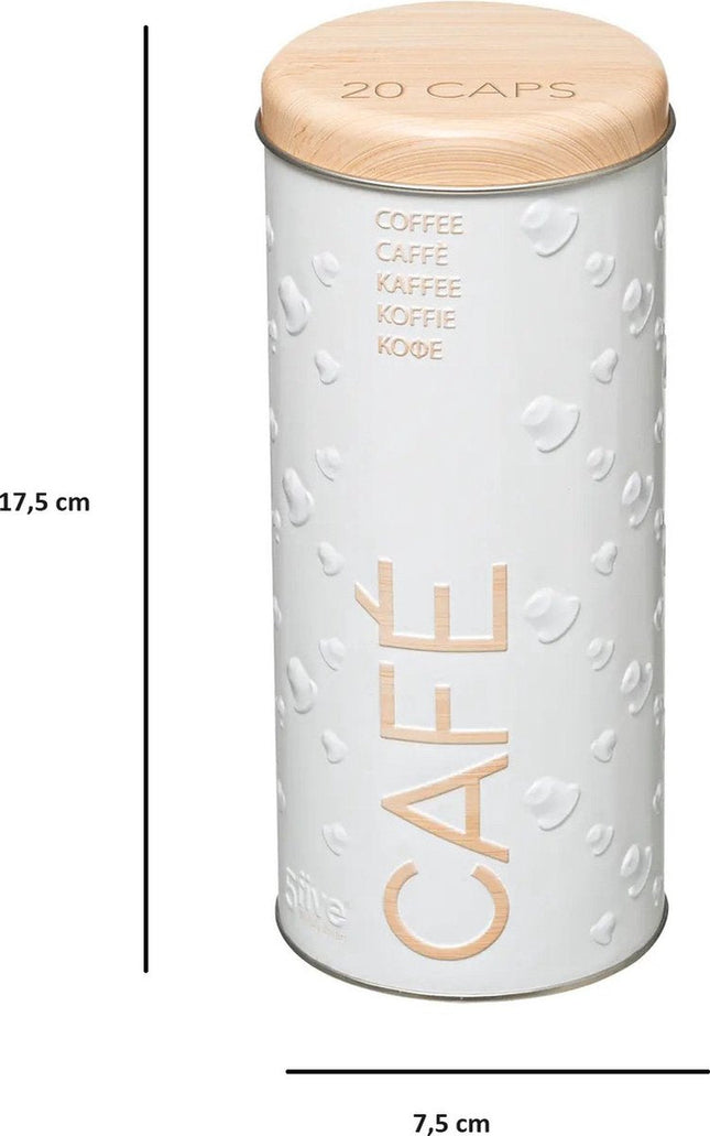 5Five voorraadbus voor koffiepads – wit metaal, 18 x 8 cm, 20 pads