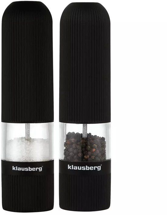 Klausberg KB7574 Electric Salt and Pepper Mills - Black - Adjustable Grind Setting - One-handed Operation - Non-slip Coating