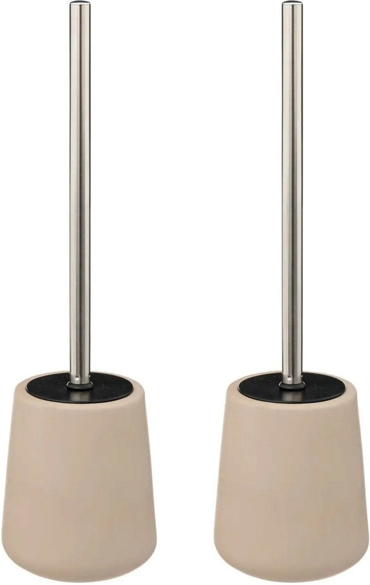 5Five Toilet brush in holder - 2x - polyresin/metal - beige - 40 cm