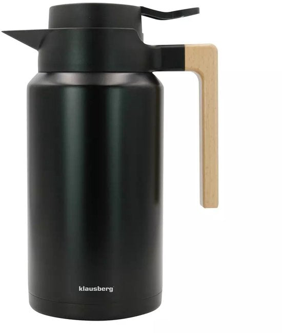 Klausberg thermoskan 2 liter KB7611 – RVS, dubbelwandig, met houten handvat