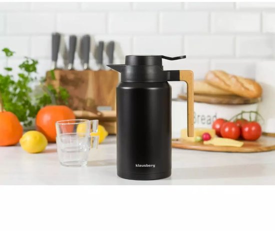 Klausberg thermoskan 2 liter KB7611 – RVS, dubbelwandig, met houten handvat – foto 2