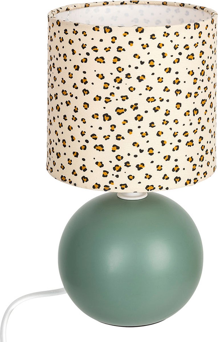 Atmosphera Kids Table Lamp Timéo spherical Ø13 x 25 cm - E14 not included - Leopard / Green