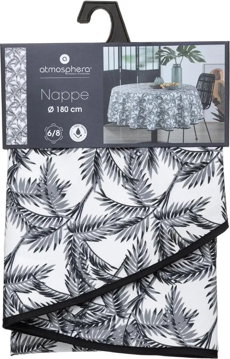 Atmosphera tafelkleed rond, Ø 180 cm – zwart-witte palmprint, polyester – foto 2