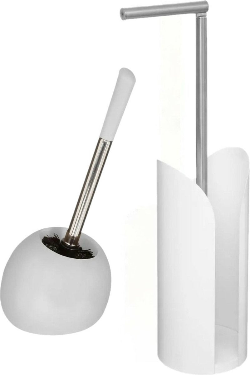5Five - Toilet brush set with toilet paper holder in white