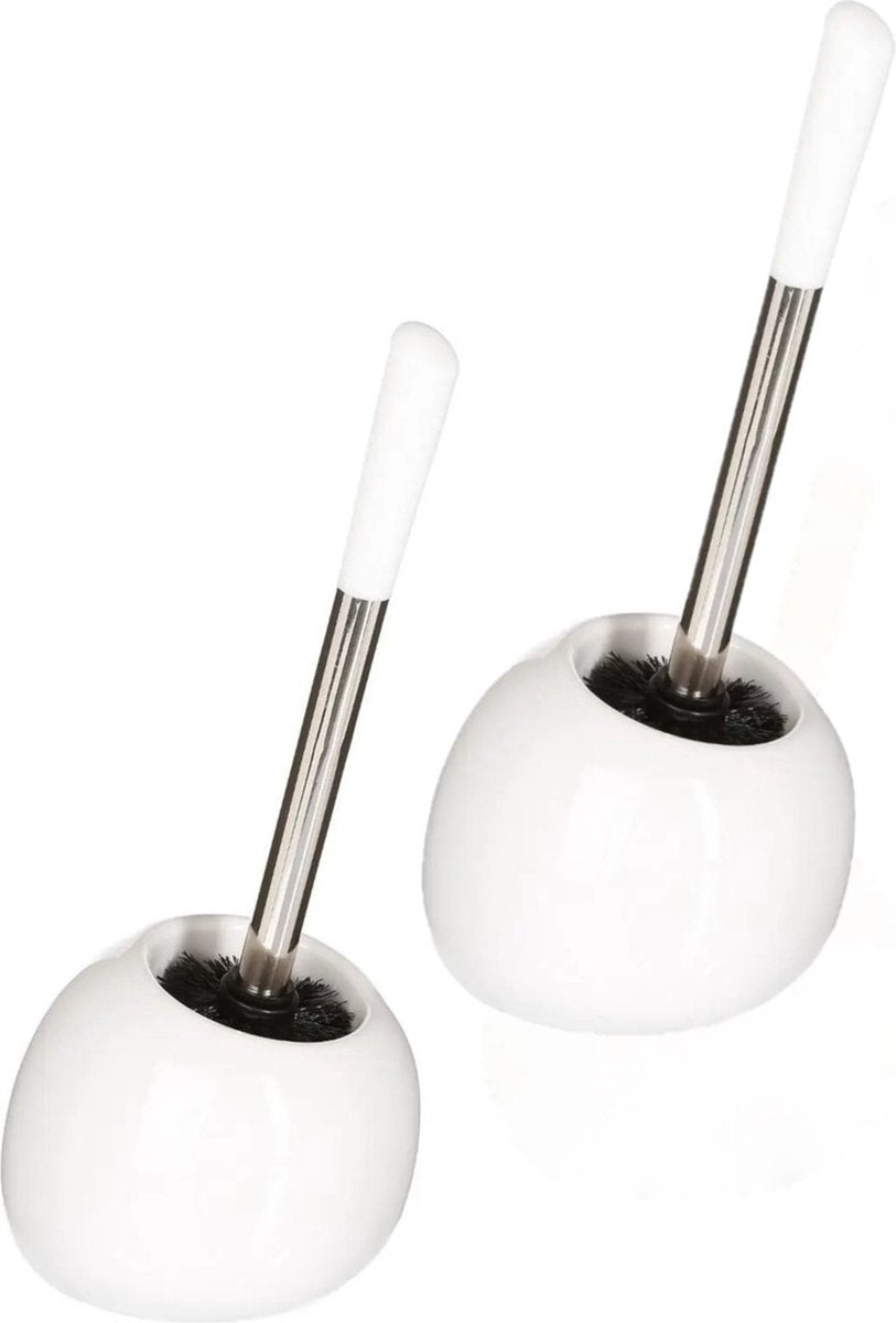 5Five toiletborstel met houder rond, set van 2 – wit glans, keramiek, 36 cm